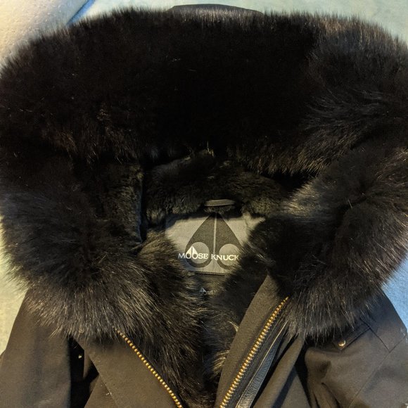 Moose Knuckle Black Canvas Parka with Black Fur - Picture 3 of 3